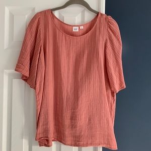 Gap coral and white stripe linen blouse
